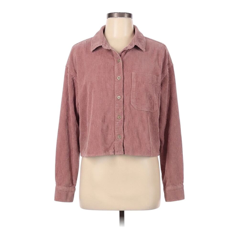 American Eagle Corduroy Crop Button Down Shirt Blush Pink Size XS